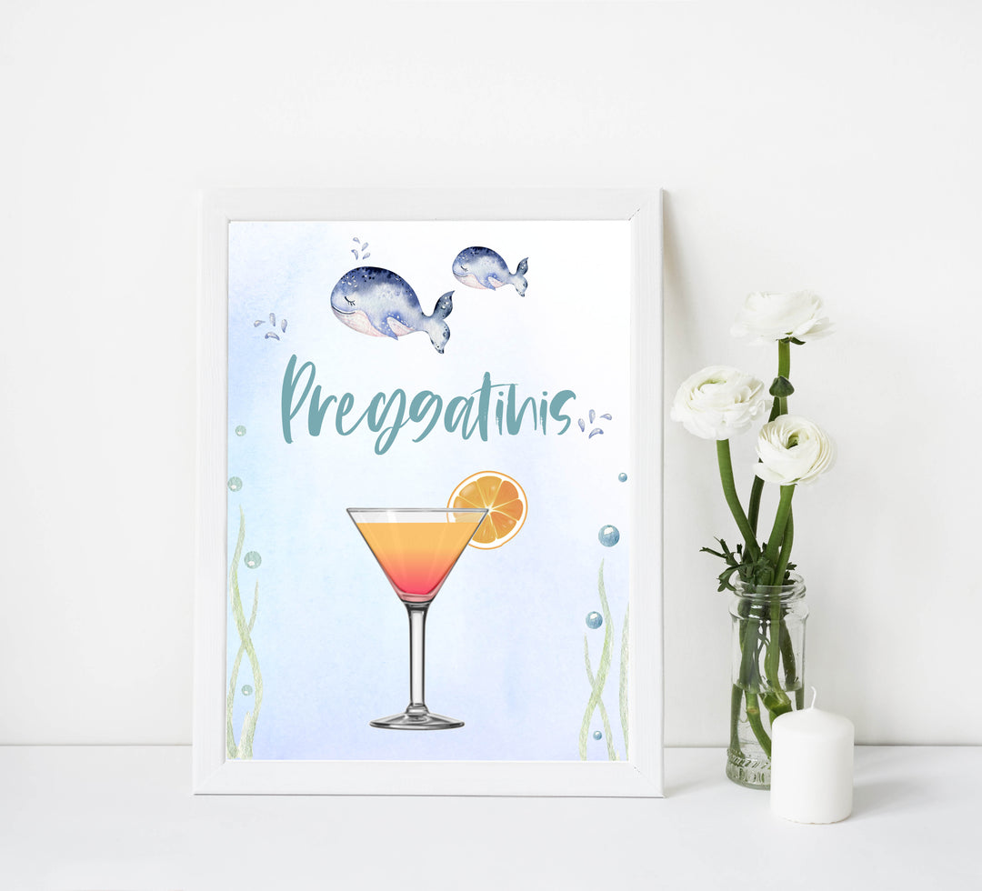preggatinis baby shower table sign, Whale baby decor, printable baby table signs, printable baby decor, baby adventure table signs, fun baby signs, baby unicorn fun baby table signs