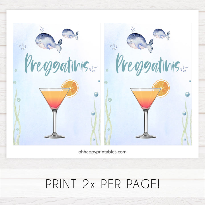 preggatinis baby shower table sign, Whale baby decor, printable baby table signs, printable baby decor, baby adventure table signs, fun baby signs, baby unicorn fun baby table signs