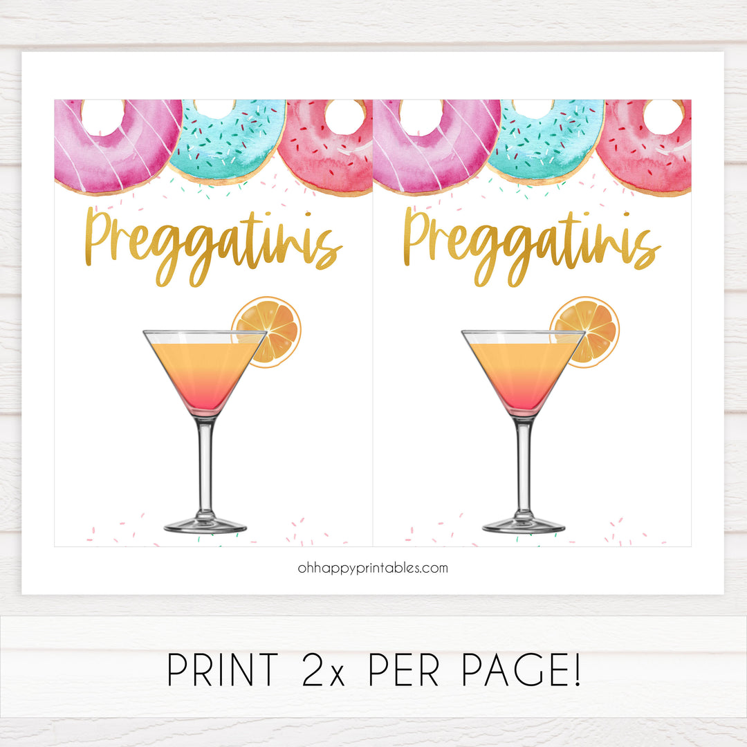 preggatinis baby table sign, Donut baby decor, printable baby table signs, printable baby decor, baby sprinkles table signs, fun baby signs, baby donut fun baby table signs