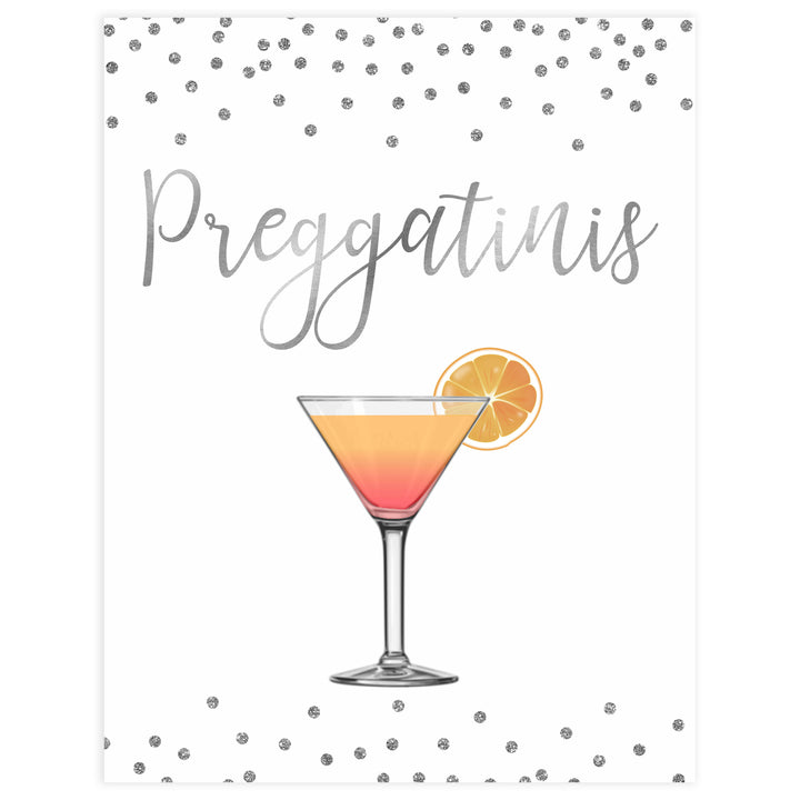 preggatinis baby signs, Baby silver glitter baby decor, printable baby table signs, printable baby decor, baby silver glitter table signs, fun baby signs, baby silver fun baby table signs