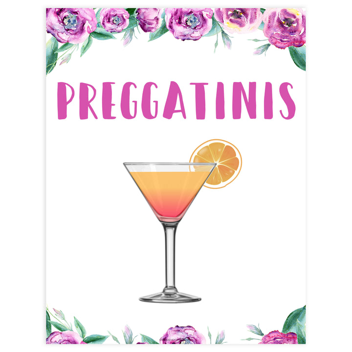 preggatinis baby shower sign, printable baby shower decor, fun baby shower ideas, peonies baby shower sign