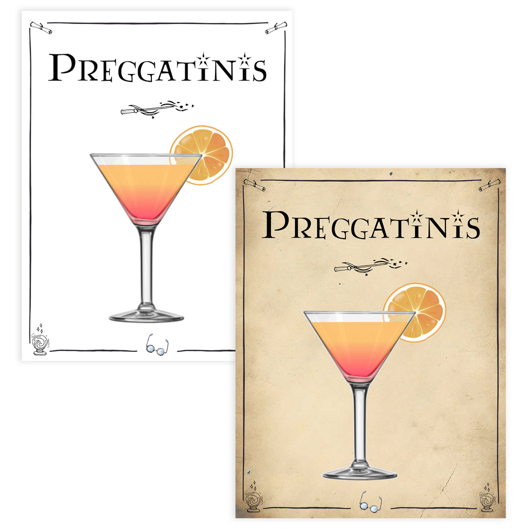 Preggatinis Sign, Wizard baby shower signs, printable baby shower decor, Harry Potter baby decor, Harry Potter baby shower ideas, fun baby decor, fun baby signs