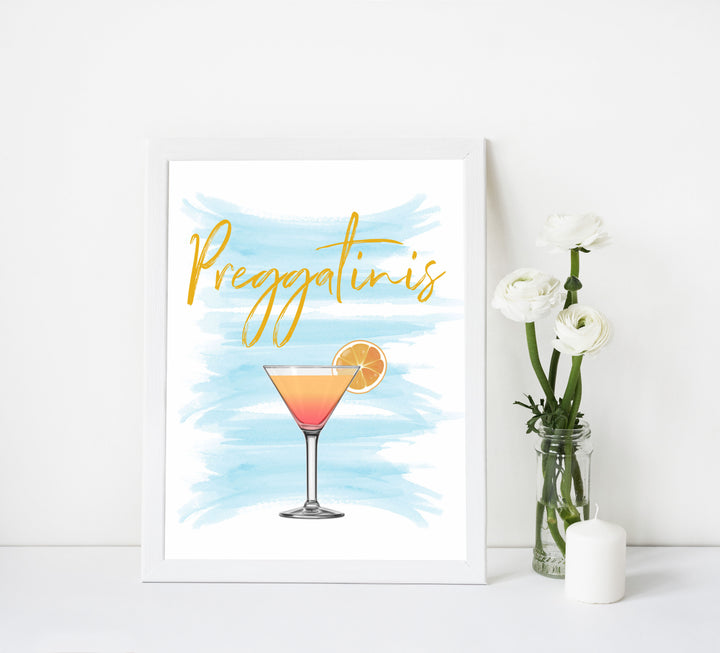 Preggatinis baby signs, blue swash baby sign, printable baby signs, fun baby shower decor ideas