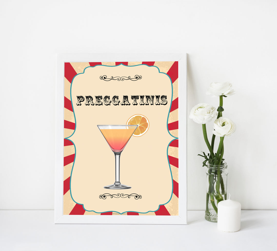 preggatinis baby table sign, preggatinis decor baby sign, Circus baby decor, printable baby table signs, printable baby decor, carnival table signs, fun baby signs, circus fun baby table signs