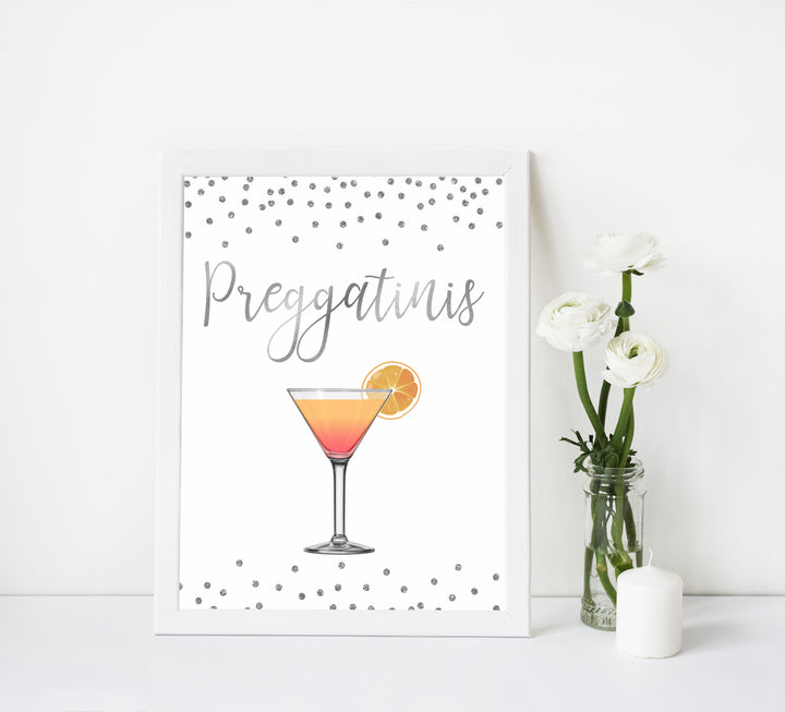 preggatinis baby signs, Baby silver glitter baby decor, printable baby table signs, printable baby decor, baby silver glitter table signs, fun baby signs, baby silver fun baby table signs