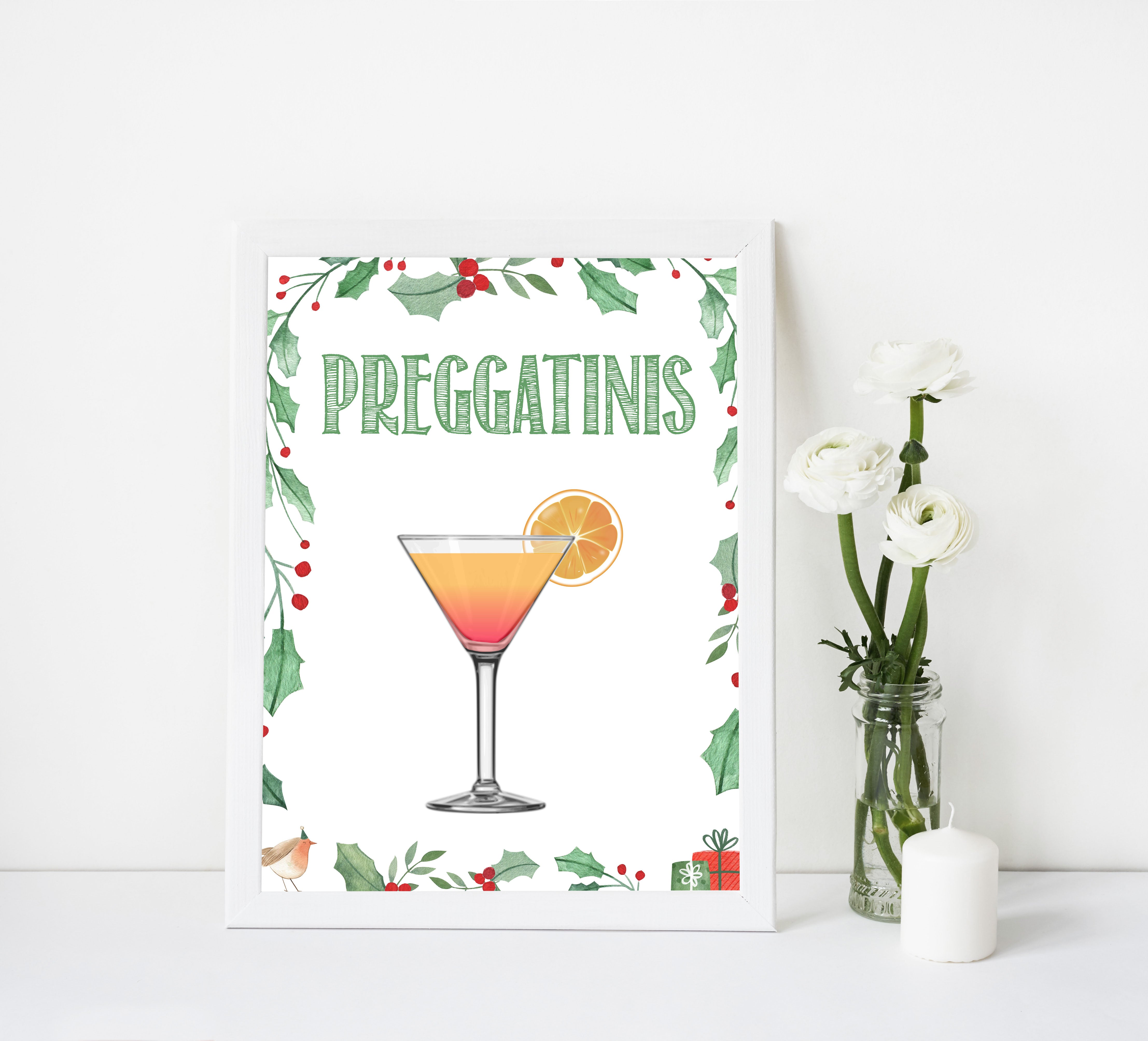 Christmas baby shower signs, preggatinis baby shower sign, baby shower decor, printable baby signs, baby decor, festive baby shower