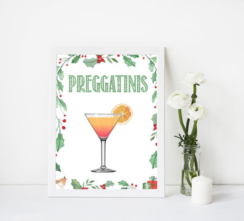 Christmas baby shower signs, preggatinis baby shower sign, baby shower decor, printable baby signs, baby decor, festive baby shower
