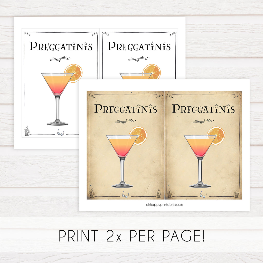 Preggatinis Sign, Wizard baby shower signs, printable baby shower decor, Harry Potter baby decor, Harry Potter baby shower ideas, fun baby decor, fun baby signs