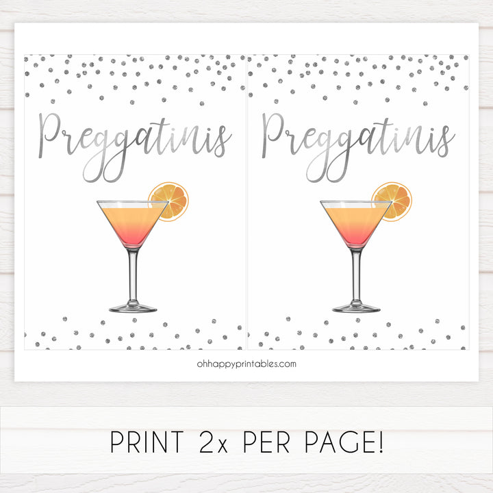 preggatinis baby signs, Baby silver glitter baby decor, printable baby table signs, printable baby decor, baby silver glitter table signs, fun baby signs, baby silver fun baby table signs