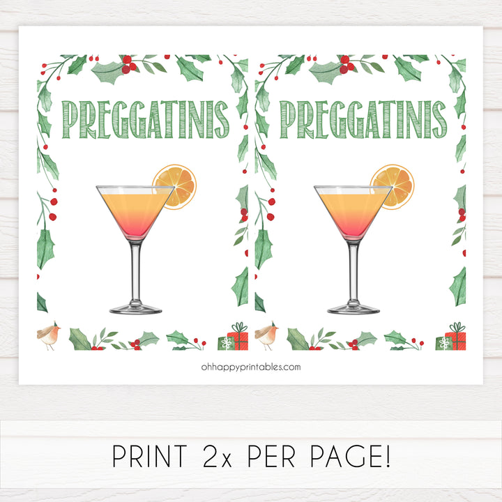 Christmas baby shower signs, preggatinis baby shower sign, baby shower decor, printable baby signs, baby decor, festive baby shower