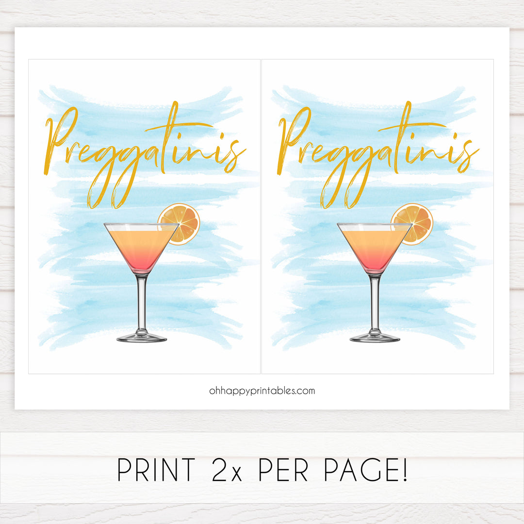 Preggatinis baby signs, blue swash baby sign, printable baby signs, fun baby shower decor ideas