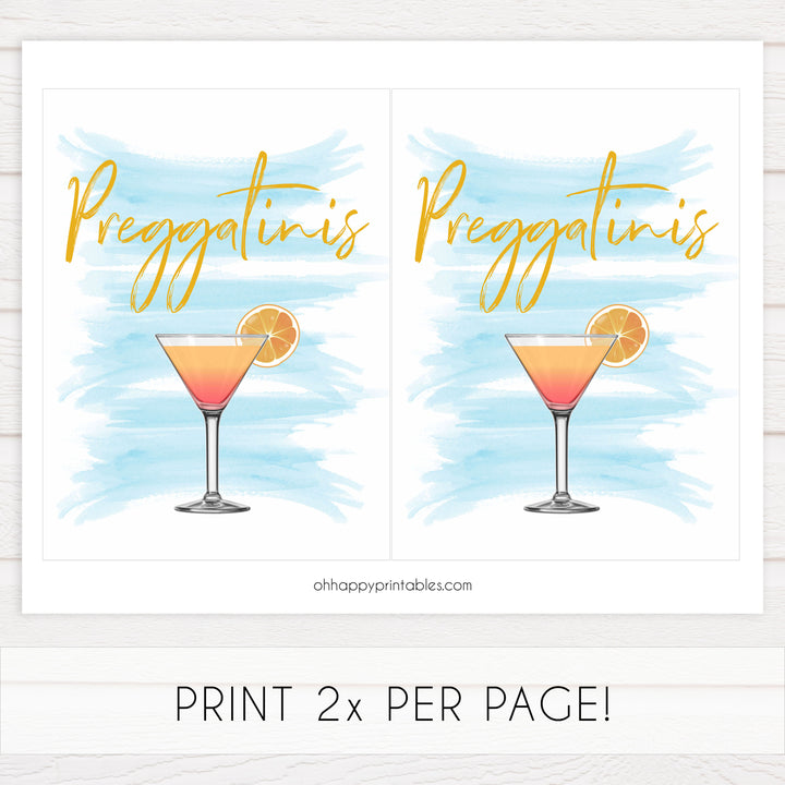 Preggatinis baby signs, blue swash baby sign, printable baby signs, fun baby shower decor ideas