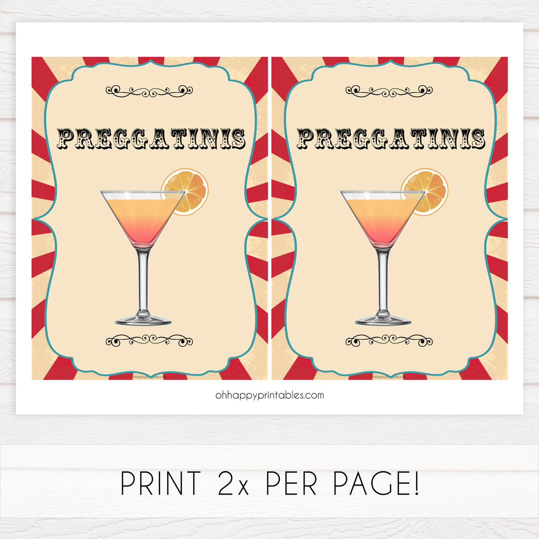 preggatinis baby table sign, preggatinis decor baby sign, Circus baby decor, printable baby table signs, printable baby decor, carnival table signs, fun baby signs, circus fun baby table signs