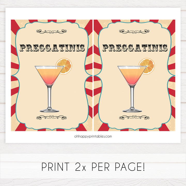 preggatinis baby table sign, preggatinis decor baby sign, Circus baby decor, printable baby table signs, printable baby decor, carnival table signs, fun baby signs, circus fun baby table signs