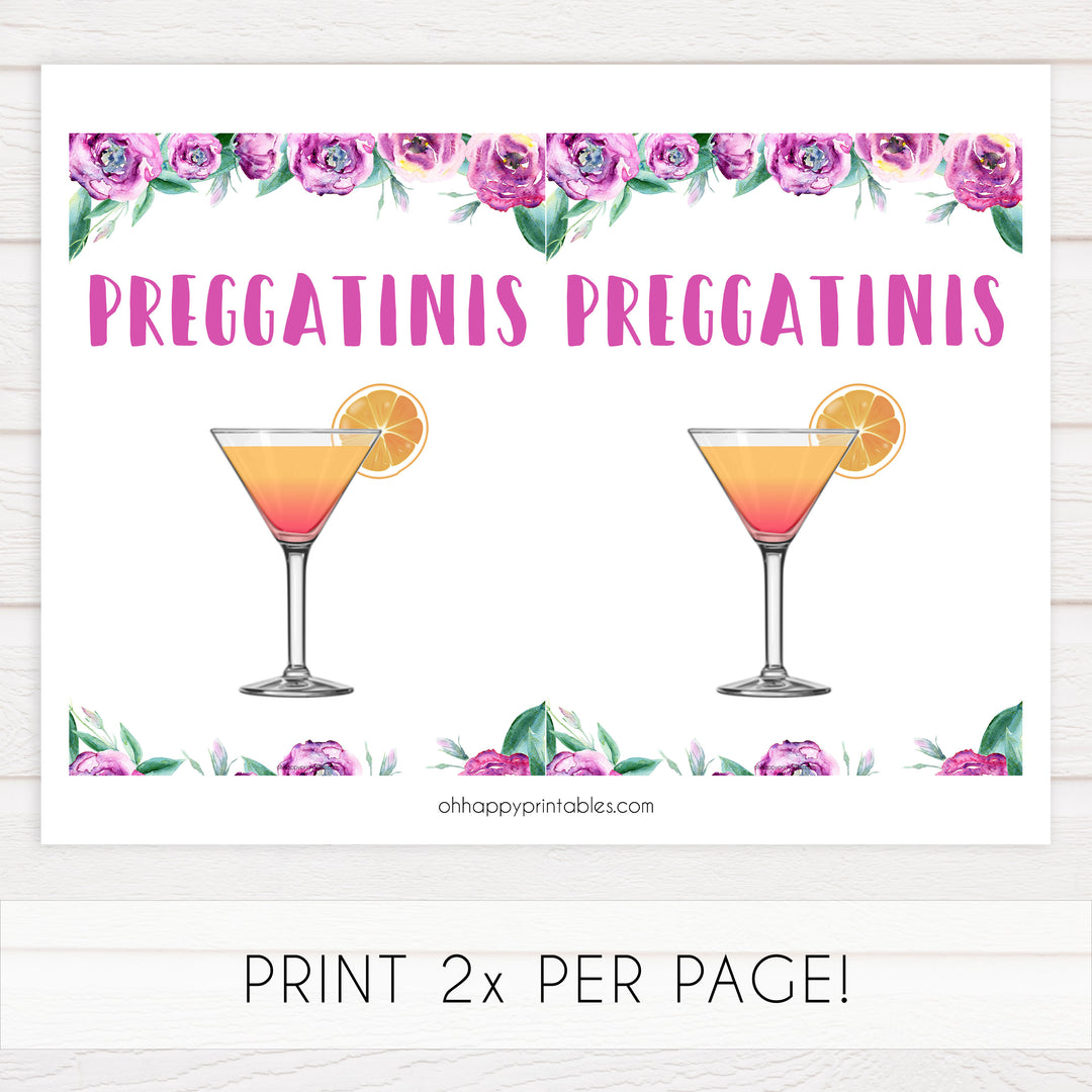 preggatinis baby shower sign, printable baby shower decor, fun baby shower ideas, peonies baby shower sign