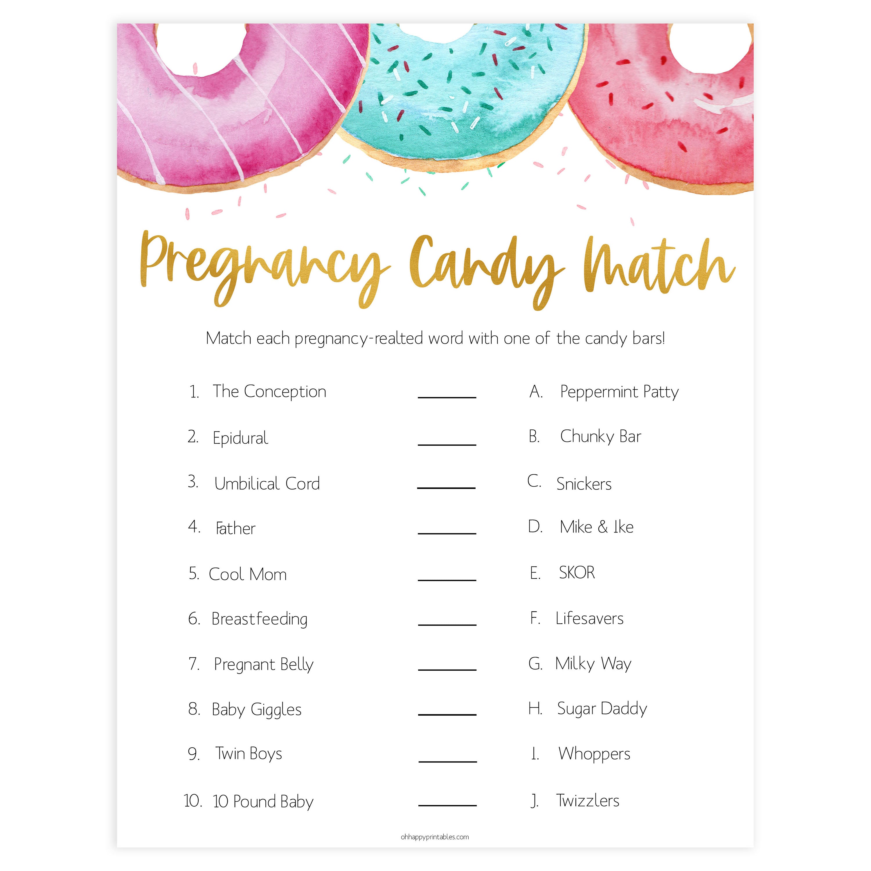 pregnancy candy match game, Printable baby shower games, donut baby games, baby shower games, fun baby shower ideas, top baby shower ideas, donut sprinkles baby shower, baby shower games, fun donut baby shower ideas