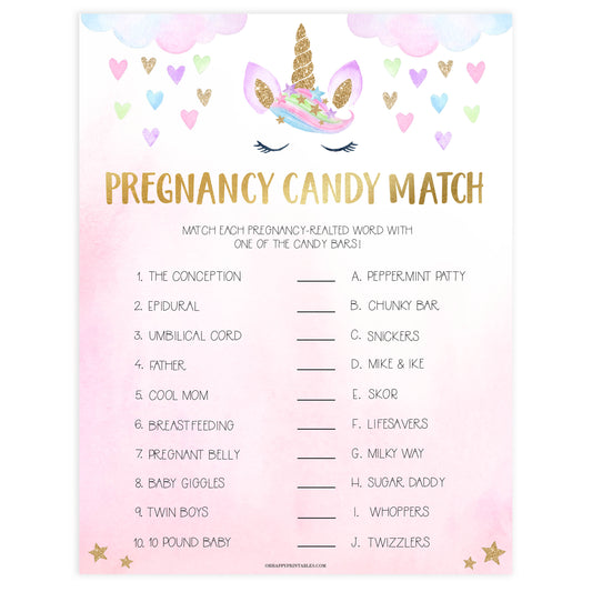 pregnancy candy match game, Printable baby shower games, unicorn baby games, baby shower games, fun baby shower ideas, top baby shower ideas, unicorn baby shower, baby shower games, fun unicorn baby shower ideas