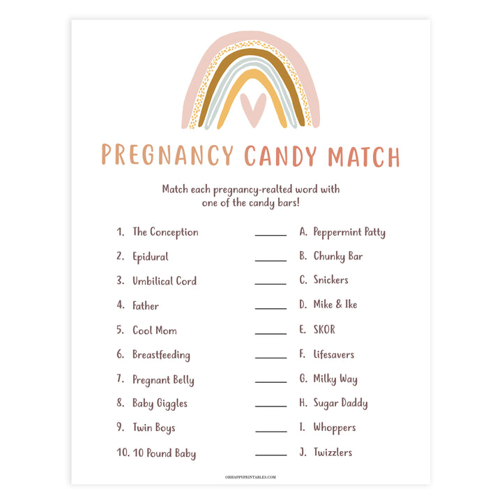 pregnancy candy match game, Printable baby shower games, boho rainbow baby games, baby shower games, fun baby shower ideas, top baby shower ideas, boho rainbow baby shower, baby shower games, fun boho rainbow baby shower ideas
