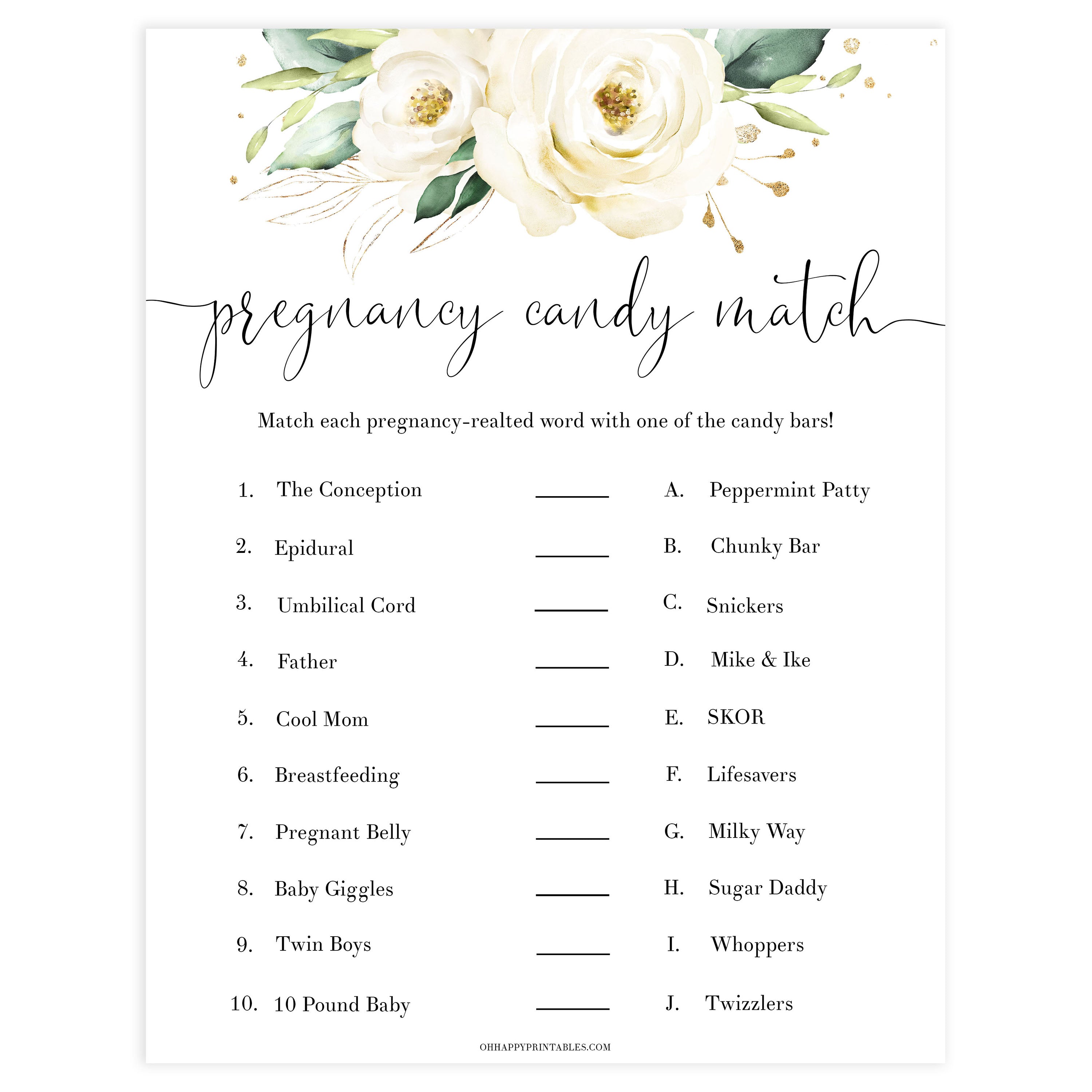 pregnancy candy match baby game, Printable baby shower games, shite floral baby games, baby shower games, fun baby shower ideas, top baby shower ideas, floral baby shower, baby shower games, fun floral baby shower ideas