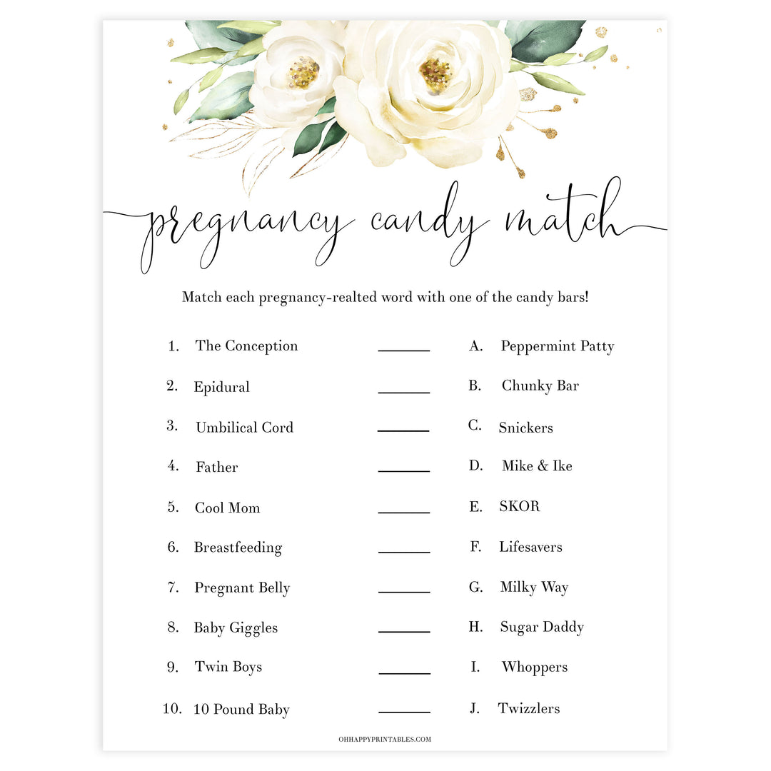 pregnancy candy match baby game, Printable baby shower games, shite floral baby games, baby shower games, fun baby shower ideas, top baby shower ideas, floral baby shower, baby shower games, fun floral baby shower ideas