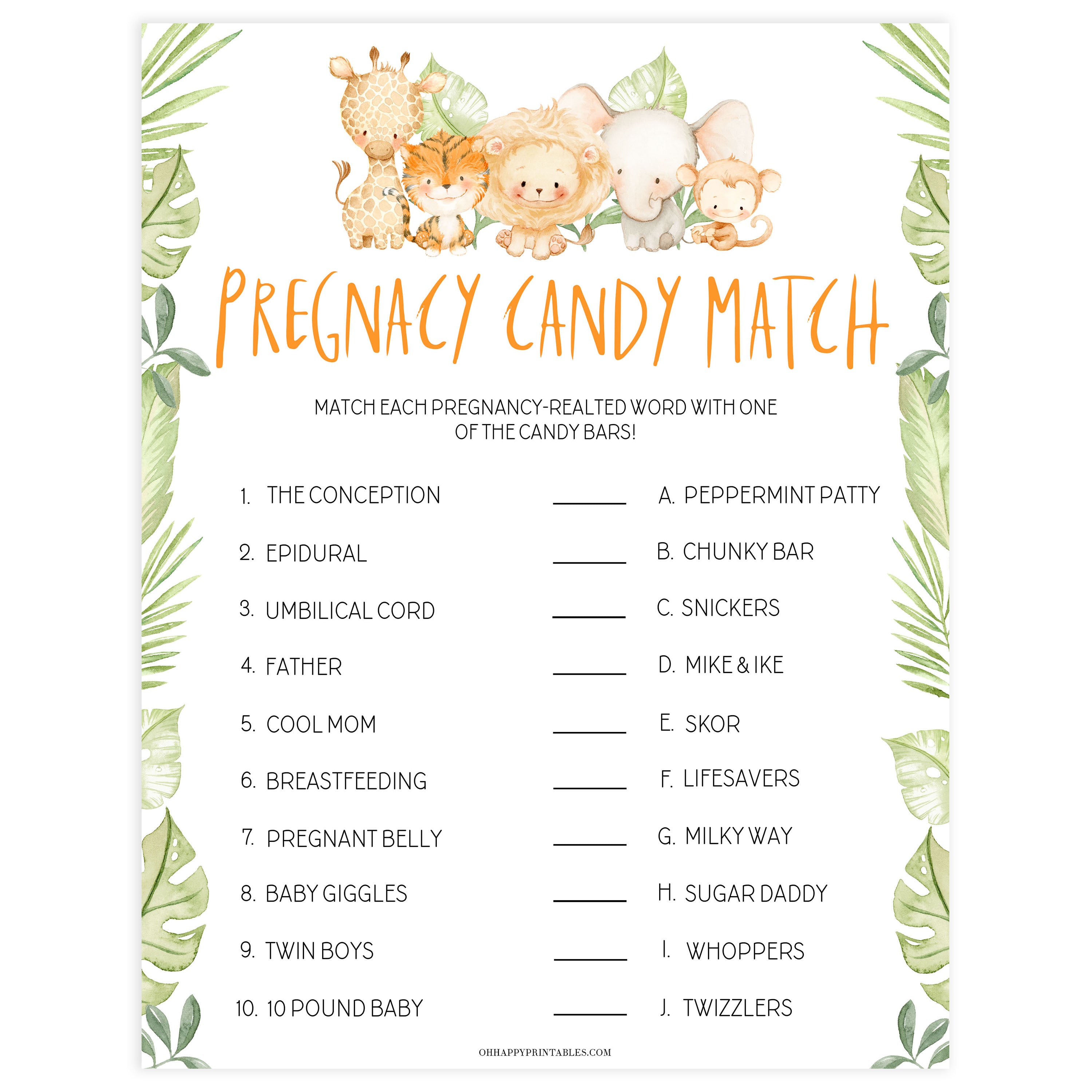 pregnancy candy match game, Printable baby shower games, safari animals baby games, baby shower games, fun baby shower ideas, top baby shower ideas, safari animals baby shower, baby shower games, fun baby shower ideas