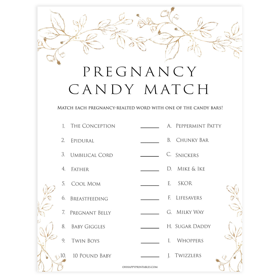 pregnancy candy match game, Printable baby shower games, gold leaf baby games, baby shower games, fun baby shower ideas, top baby shower ideas, gold leaf baby shower, baby shower games, fun gold leaf baby shower ideas