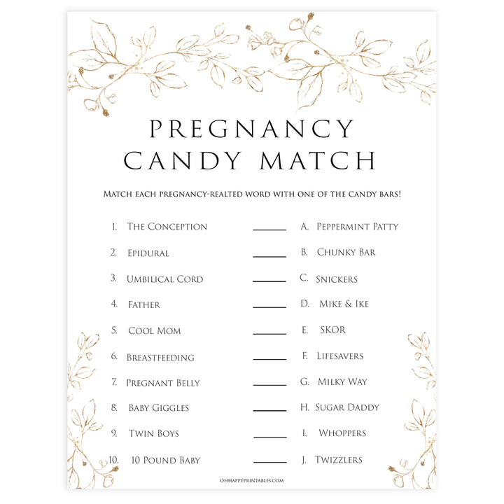 pregnancy candy match game, Printable baby shower games, gold leaf baby games, baby shower games, fun baby shower ideas, top baby shower ideas, gold leaf baby shower, baby shower games, fun gold leaf baby shower ideas