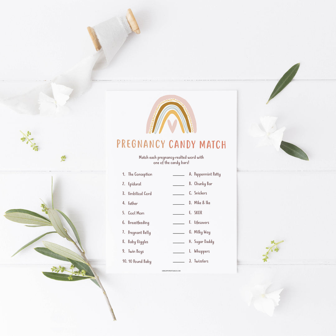 pregnancy candy match game, Printable baby shower games, boho rainbow baby games, baby shower games, fun baby shower ideas, top baby shower ideas, boho rainbow baby shower, baby shower games, fun boho rainbow baby shower ideas