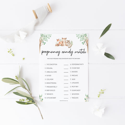 pregnancy candy match game, Printable baby shower games, woodland animals baby games, baby shower games, fun baby shower ideas, top baby shower ideas, woodland baby shower, baby shower games, fun woodland animals baby shower ideas