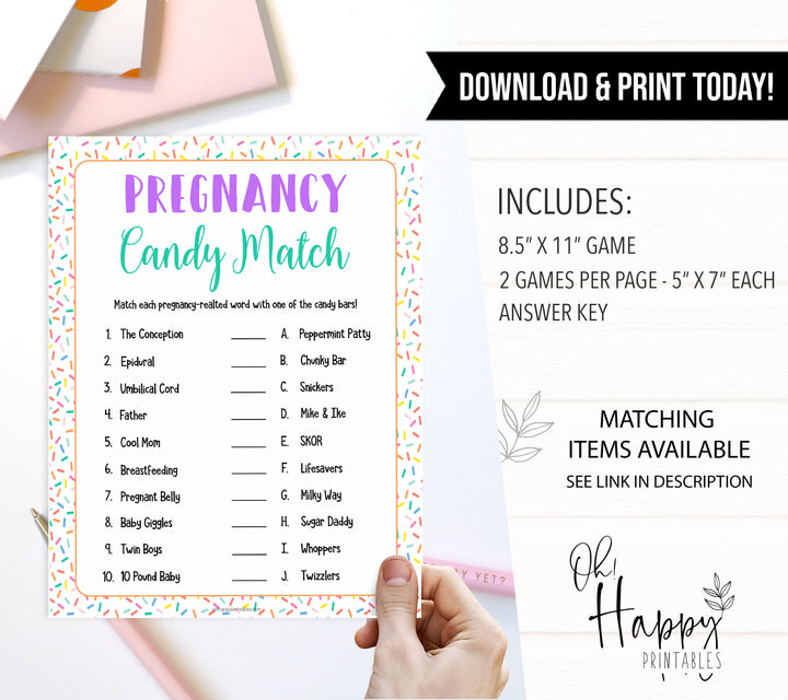 Pregnancy candy match, Printable baby shower games, baby sprinkle fun baby games, baby shower games, fun baby shower ideas, top baby shower ideas, sprinkle shower baby shower, friends baby shower ideas