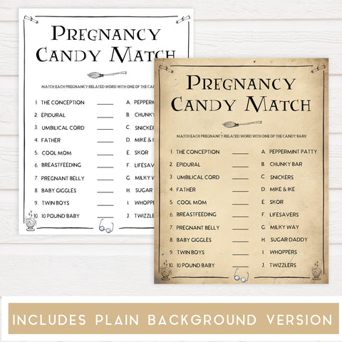 Pregnancy Candy Match Game, Wizard baby shower games, printable baby shower games, Harry Potter baby games, Harry Potter baby shower, fun baby shower games,  fun baby ideas