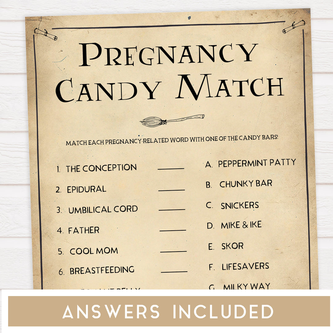 Pregnancy Candy Match Game, Wizard baby shower games, printable baby shower games, Harry Potter baby games, Harry Potter baby shower, fun baby shower games,  fun baby ideas