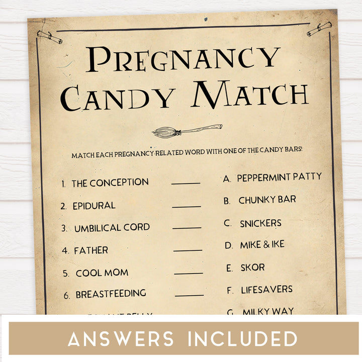Pregnancy Candy Match Game, Wizard baby shower games, printable baby shower games, Harry Potter baby games, Harry Potter baby shower, fun baby shower games,  fun baby ideas