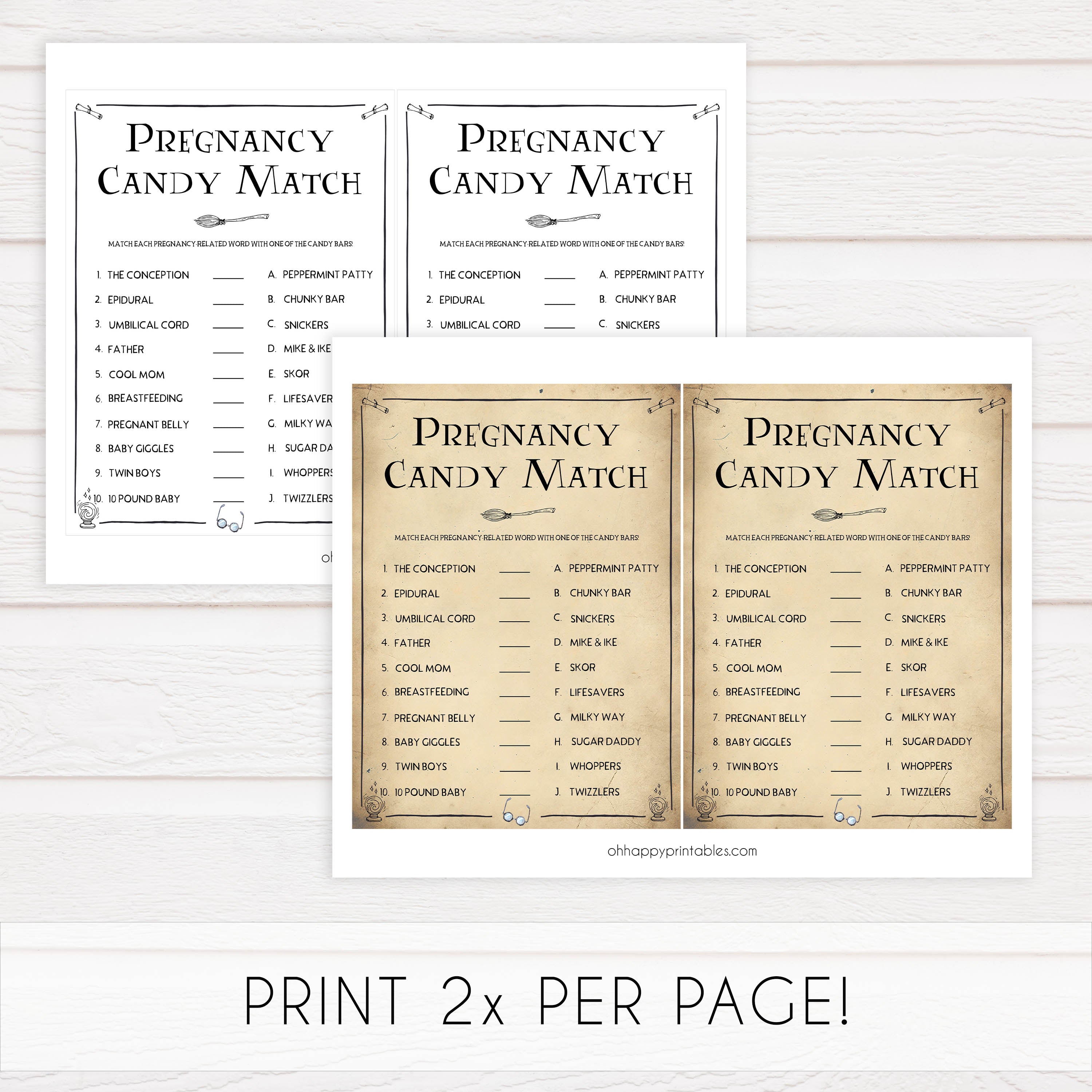 Pregnancy Candy Match Game, Wizard baby shower games, printable baby shower games, Harry Potter baby games, Harry Potter baby shower, fun baby shower games,  fun baby ideas