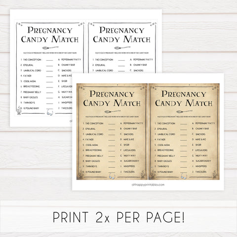Pregnancy Candy Match Game, Wizard baby shower games, printable baby shower games, Harry Potter baby games, Harry Potter baby shower, fun baby shower games,  fun baby ideas