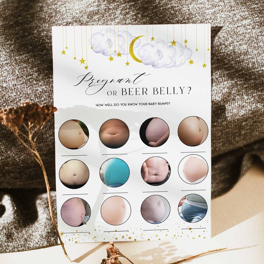 Fully editable and printable baby shower advice for mommy game with a little star design. Perfect for a Twinkle Little Star baby shower themed party