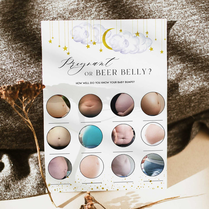 Fully editable and printable baby shower advice for mommy game with a little star design. Perfect for a Twinkle Little Star baby shower themed party