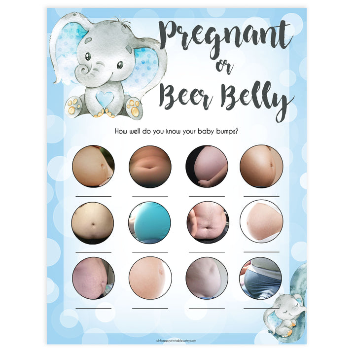 Blue elephant baby games, pregnant or beer belly, elephant baby games, printable baby games, top baby games, best baby shower games, baby shower ideas, fun baby games, elephant baby shower