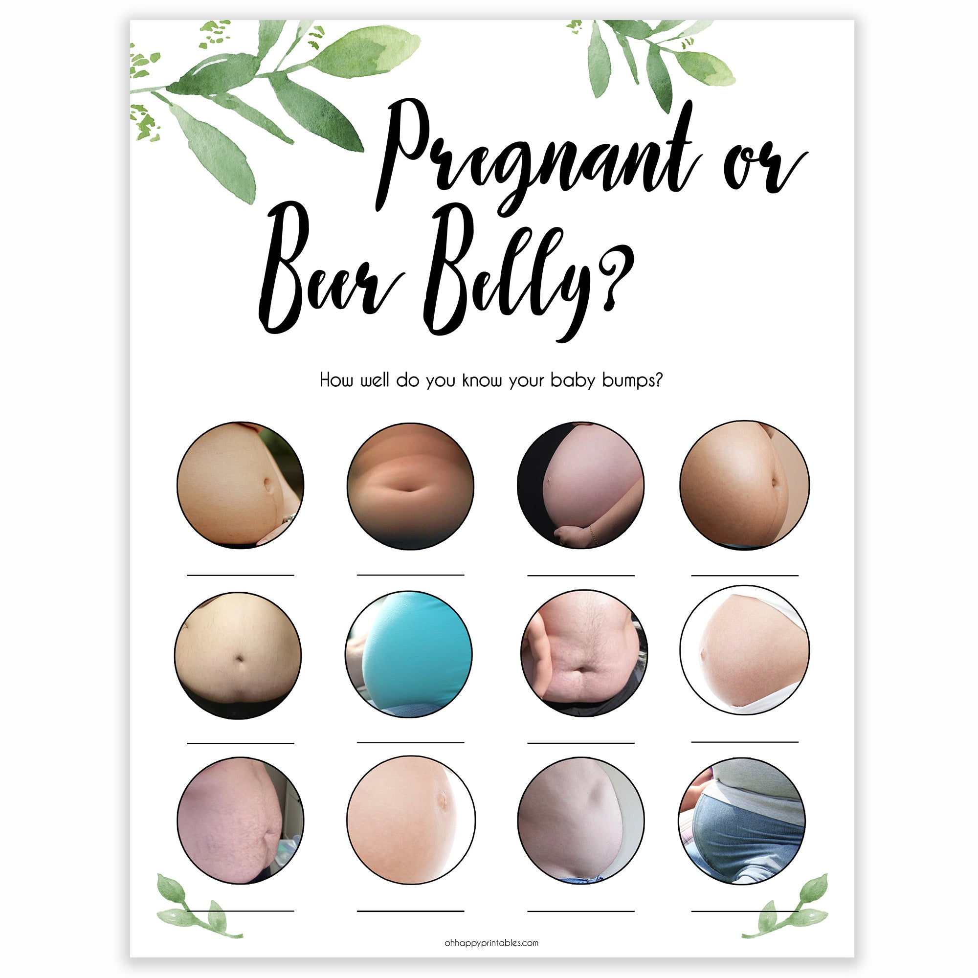 Botanical Pregnant or Beer Belly, Baby Game, Baby or Beer Belly, Pregnant or Beer Belly Game, Baby Bump or Beer Belly, Fun Baby Shower, amazing baby shower games, best baby games
