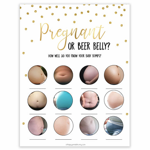 pregnant baby bump game in gold, fun baby shower games, popular baby games, baby bump game