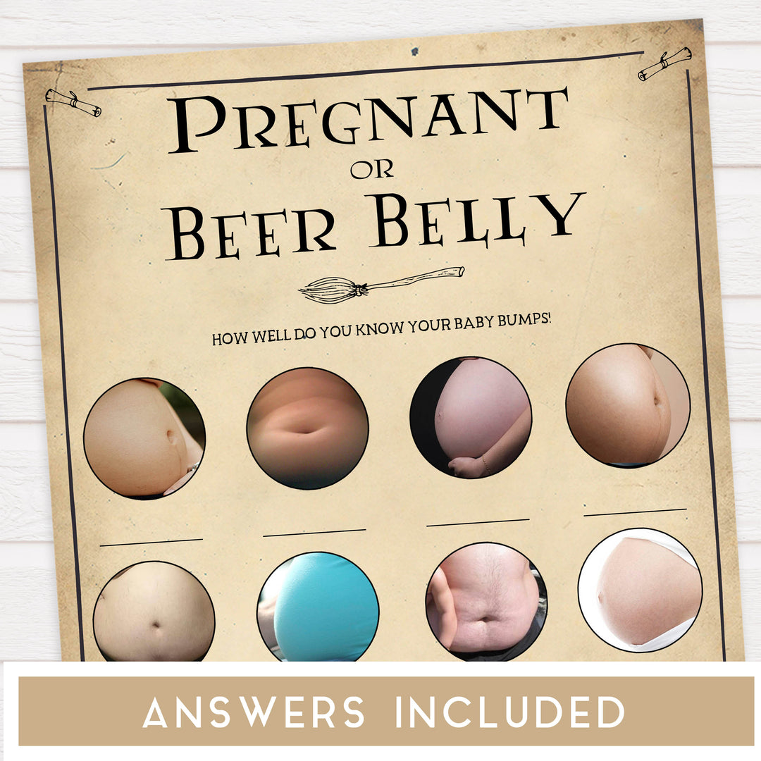 Pregnant or Beer Belly Game, Wizard baby shower games, printable baby shower games, Harry Potter baby games, Harry Potter baby shower, fun baby shower games,  fun baby ideas