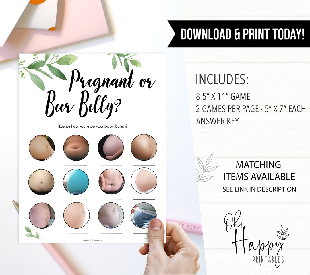 Botanical Pregnant or Beer Belly, Baby Game, Baby or Beer Belly, Pregnant or Beer Belly Game, Baby Bump or Beer Belly, Fun Baby Shower, amazing baby shower games, best baby games