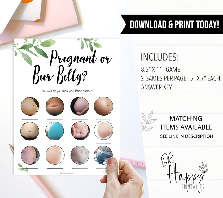 Botanical Pregnant or Beer Belly, Baby Game, Baby or Beer Belly, Pregnant or Beer Belly Game, Baby Bump or Beer Belly, Fun Baby Shower, amazing baby shower games, best baby games