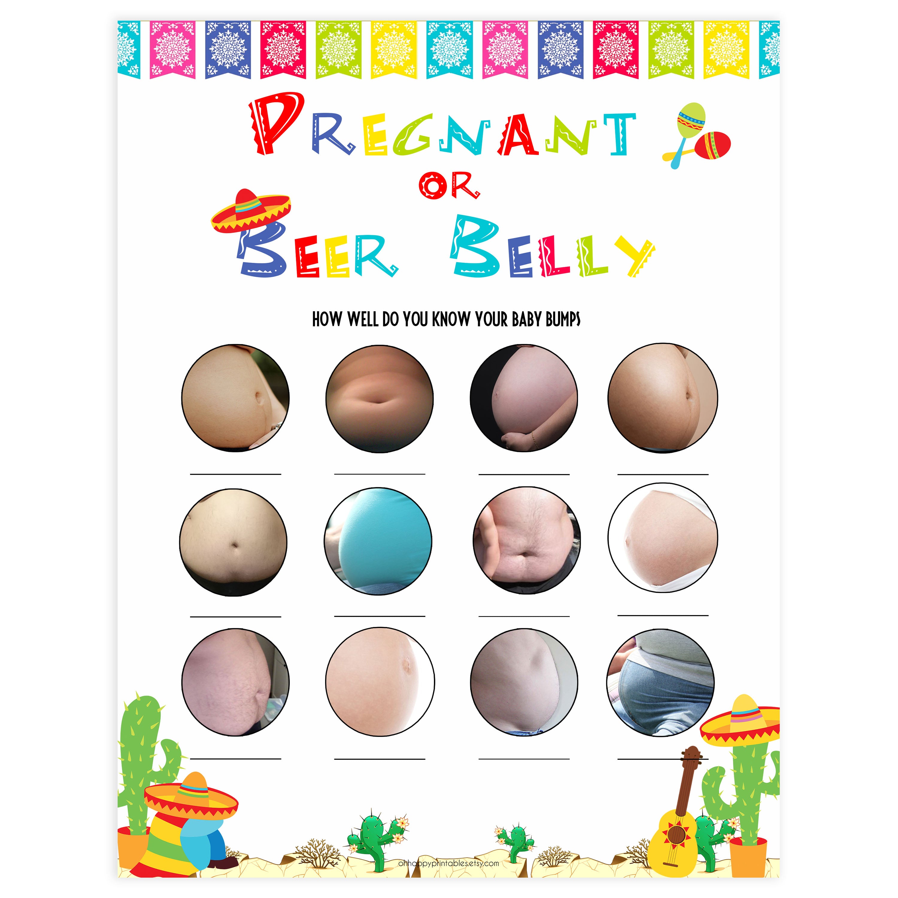 pregnancy or beer belly game, baby bump game, Printable baby shower games, Mexican fiesta fun baby games, baby shower games, fun baby shower ideas, top baby shower ideas, fiesta shower baby shower, fiesta baby shower ideas