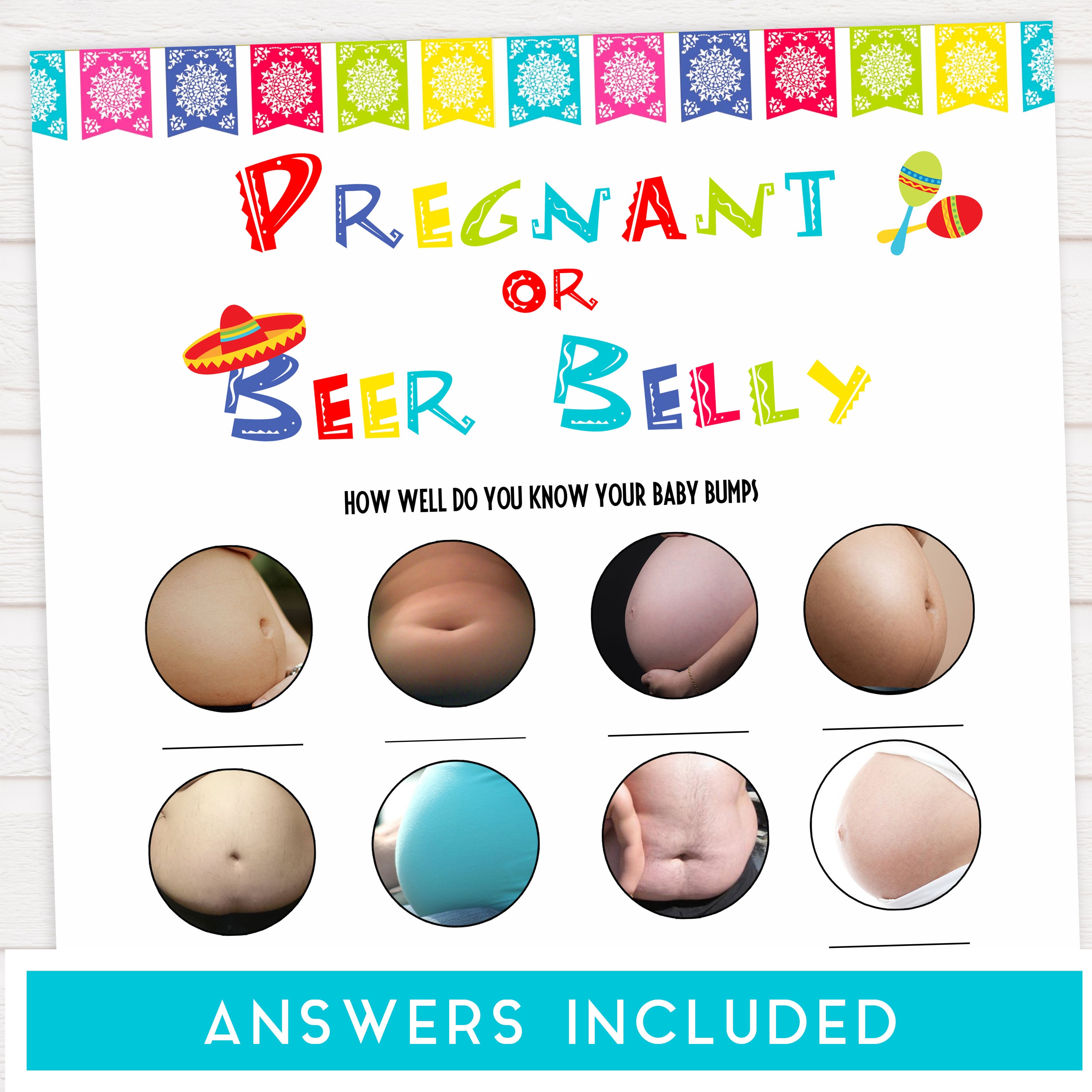 pregnancy or beer belly game, baby bump game, Printable baby shower games, Mexican fiesta fun baby games, baby shower games, fun baby shower ideas, top baby shower ideas, fiesta shower baby shower, fiesta baby shower ideas