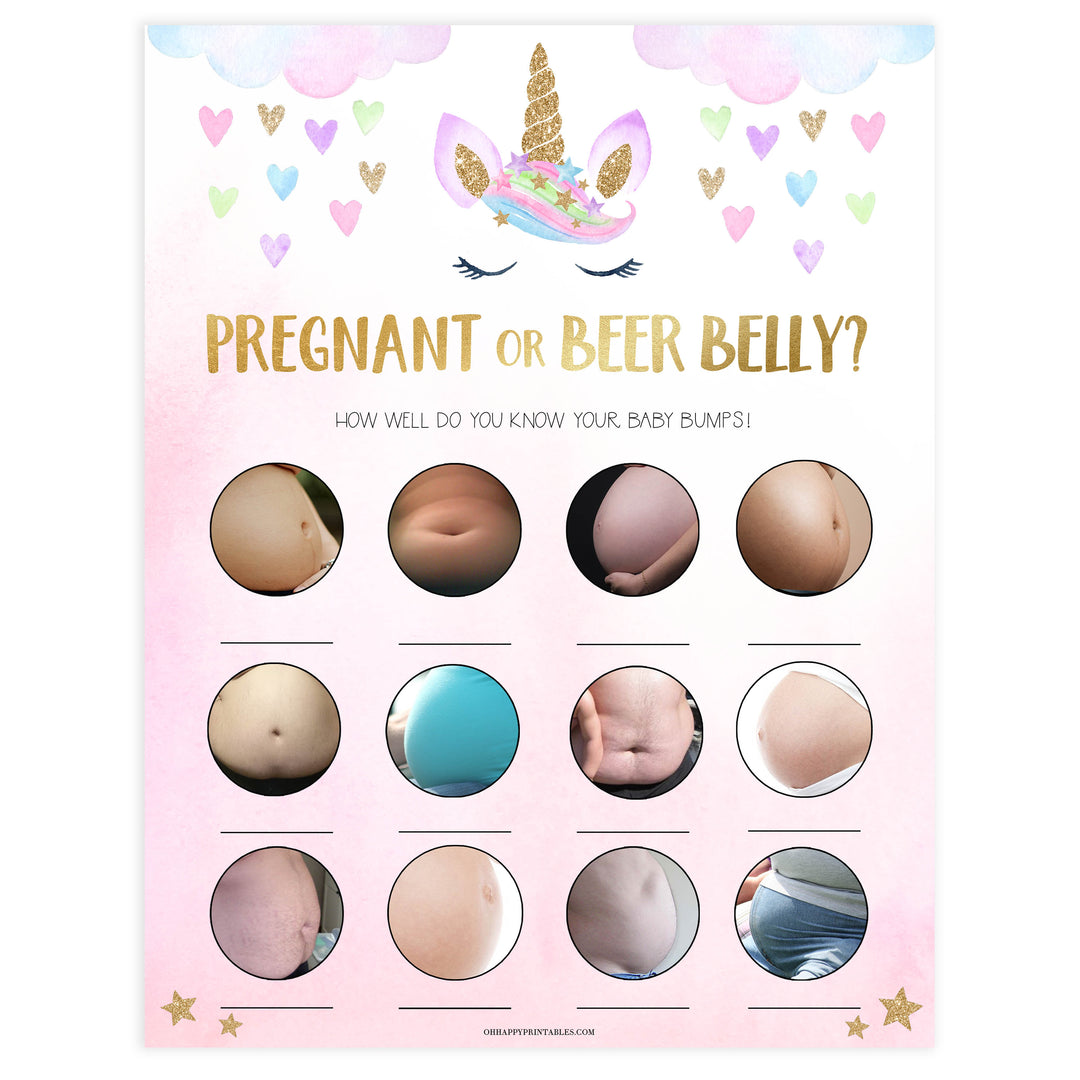 pregnant or beer belly game, Printable baby shower games, unicorn baby games, baby shower games, fun baby shower ideas, top baby shower ideas, unicorn baby shower, baby shower games, fun unicorn baby shower ideas