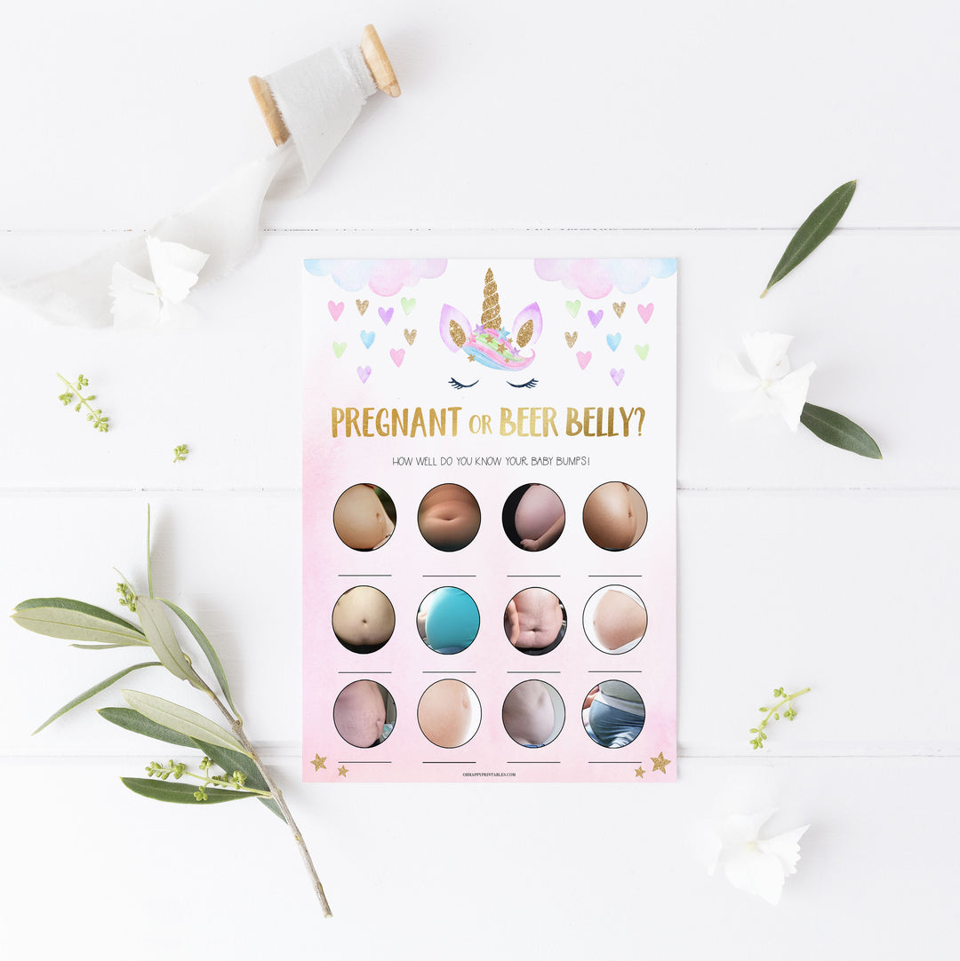 pregnant or beer belly game, Printable baby shower games, unicorn baby games, baby shower games, fun baby shower ideas, top baby shower ideas, unicorn baby shower, baby shower games, fun unicorn baby shower ideas