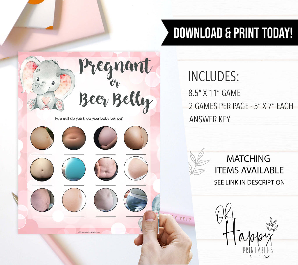 Pregnant Or Beer Belly Games - Pink Elephant Printable Baby Shower ...