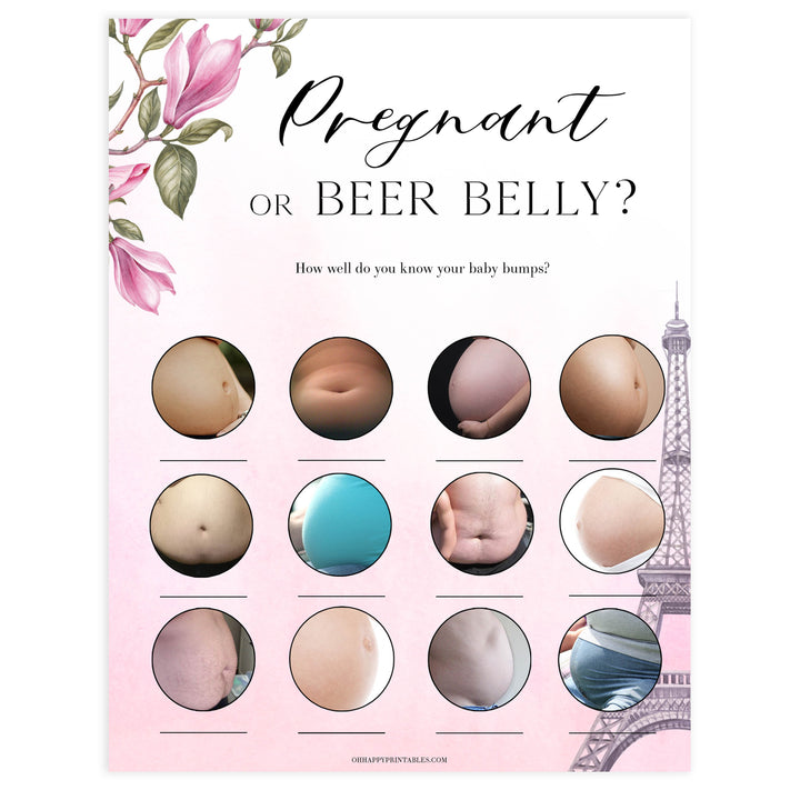 pregnant or beer belly game, Paris baby shower games, printable baby shower games, Parisian baby shower games, fun baby shower games