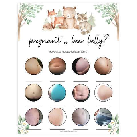 pregnant or beer belly game, Printable baby shower games, woodland animals baby games, baby shower games, fun baby shower ideas, top baby shower ideas, woodland baby shower, baby shower games, fun woodland animals baby shower ideas
